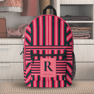 Fuchsia Black Art Deco Chevron Streifen Monogramm Bedruckter Rucksack