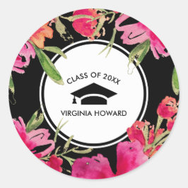 Fuchsia Black Floral Abschluss Runder Aufkleber