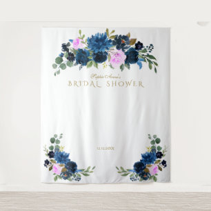 Fuchsia Blaue Florale Hochzeitsdusche Foto Booth R Wandteppich