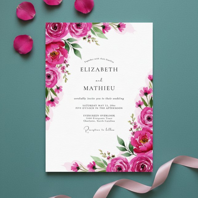 Fuchsia Blossom Romance Wedding Einladung (Von Creator hochgeladen)