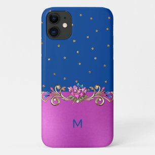 Fuchsia Blue und Gold Jeweled Mit Monogramm Case-Mate iPhone Hülle