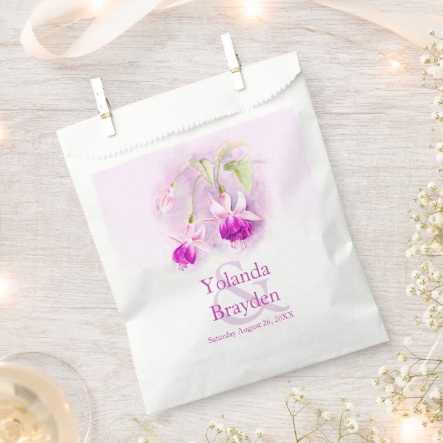 Fuchsia Blume Aquarelltasche Gastgeschenk Hochzeit Geschenktütchen (Ausgeschnitten)