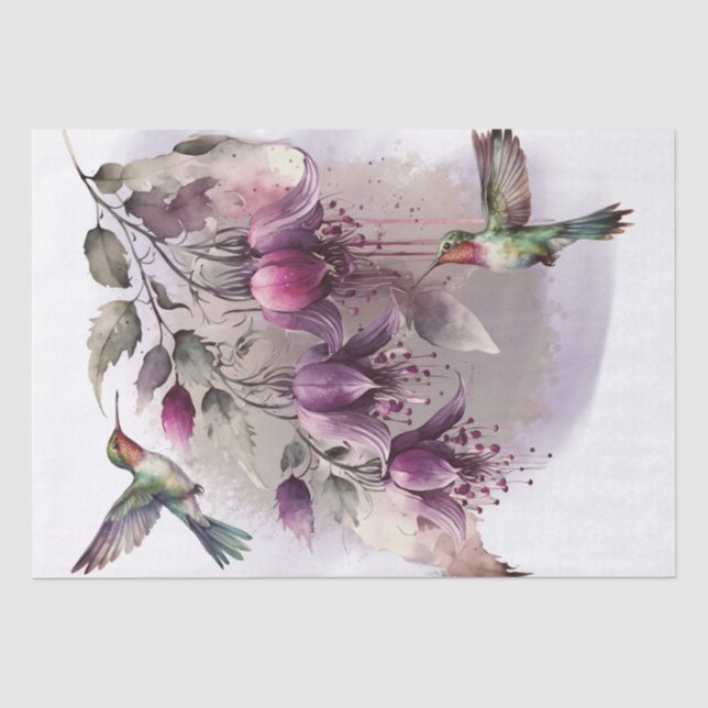 Fuchsia Blume Hummingbird Wasserfarbe Seidenpapier (Vorderseite)