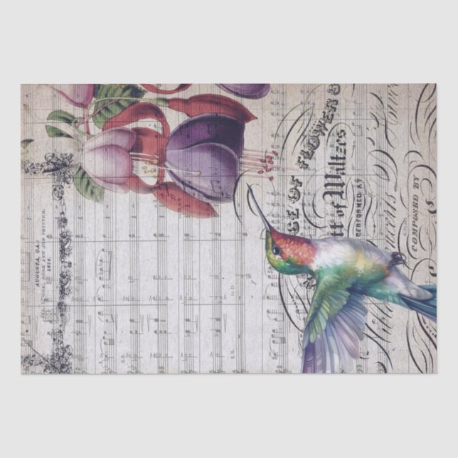 Fuchsia Blume Hummingbird Wasserfarbe Seidenpapier (Vorderseite)