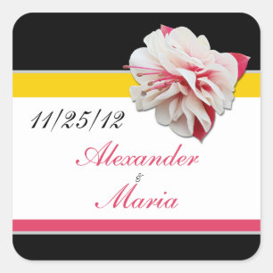 Fuchsia Blume Pink & Gelb Hochzeitskleber Quadratischer Aufkleber