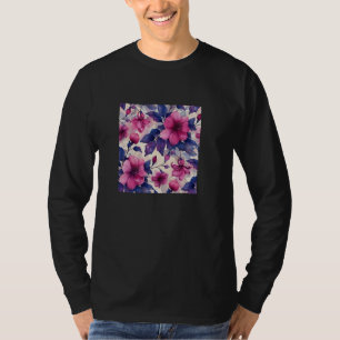 Fuchsia Blume Wasserfarbmuster Grafik T-Shirt