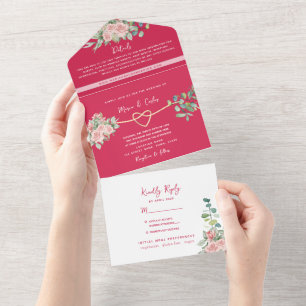 Fuchsia Blumen Einladung zur Hochzeit mit Foto