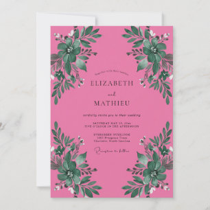 Fuchsia Botanische Aquarell-Hochzeit Einladung
