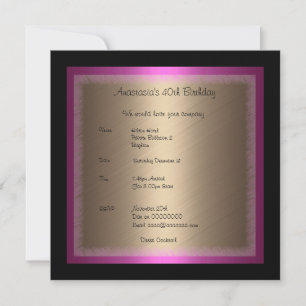 Fuchsia Bronze Glamour auf Schwarz zum Geburtstag Einladung