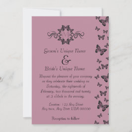 Fuchsia Butterflies Monogram Wedding Einladung