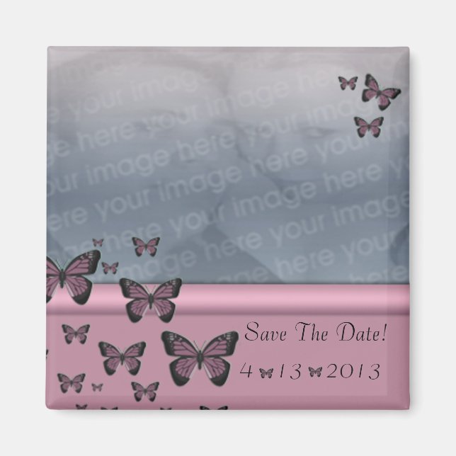 Fuchsia Butterflies Save the Date Magnet (Vorne)