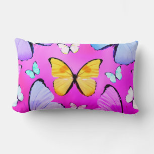 Fuchsia Butterfly Print Lumbar Throw Kissen