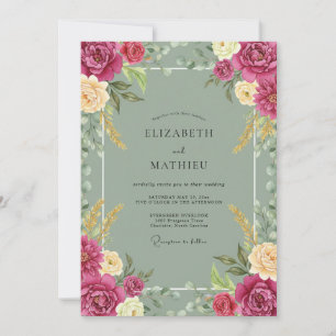 Fuchsia-Celadon-Ranunculus-Eukalyptus-Hochzeit Einladung