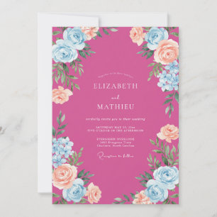 Fuchsia Cerulean Bloom Hochzeit Einladung