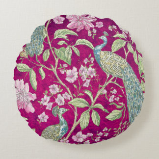 Fuchsia Chinoiserie Rodelbahn Rundes Kissen