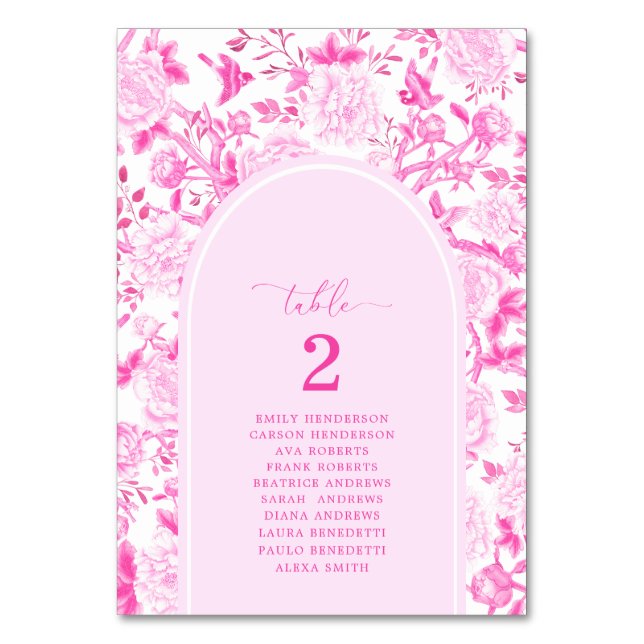 Fuchsia Chinoiserie Seating Chart Tischnummer (Vorderseite)