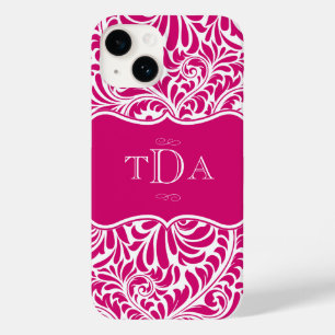 Fuchsia Color Damask Muster Design Mit Monogramm C Case-Mate iPhone 14 Hülle