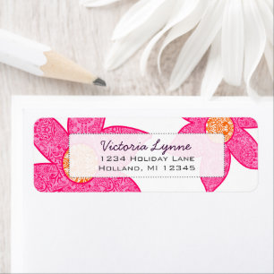 Fuchsia Coral Gray Flowers Return Address Label