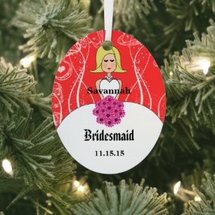 Fuchsia & Coral Wedding Gown Bridesmaid Ornament