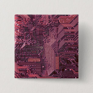 Fuchsia Cyber Circuit Board Tech Art Electronics Button