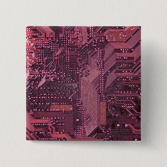 Fuchsia Cyber Circuit Board Tech Art Electronics Button (Vorderseite)