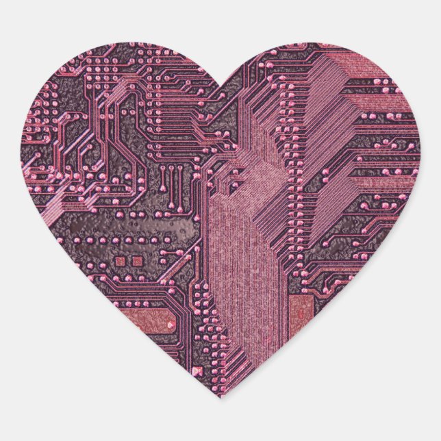 Fuchsia Cyber Circuit Board Tech Art Electronics Herz-Aufkleber (Vorderseite)
