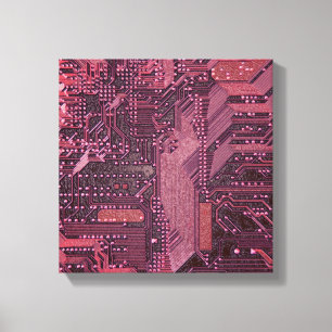 Fuchsia Cyber Circuit Board Tech Art Electronics Leinwanddruck