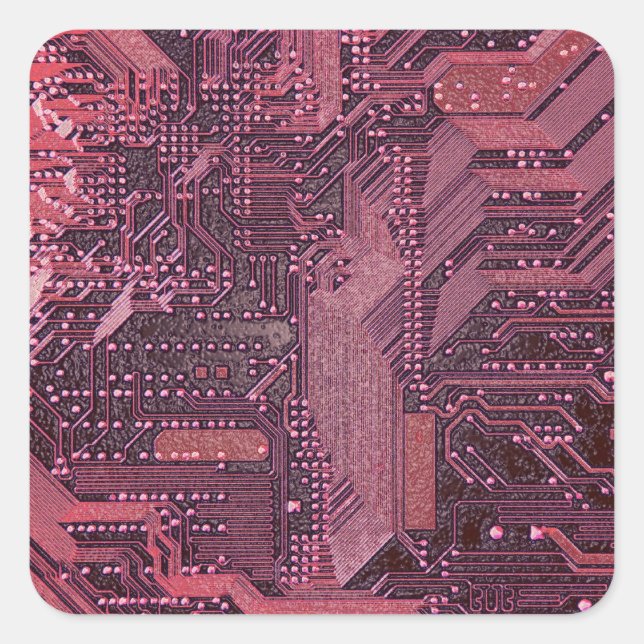 Fuchsia Cyber Circuit Board Tech Art Electronics Quadratischer Aufkleber (Vorderseite)