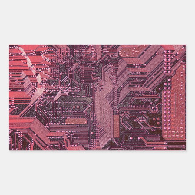 Fuchsia Cyber Circuit Board Tech Art Electronics Rechteckiger Aufkleber (Vorderseite)
