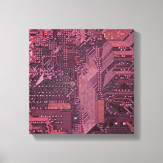 Fuchsia Cyber Leiterplatten Tech Art Elektronik Leinwanddruck (Vorderseite)