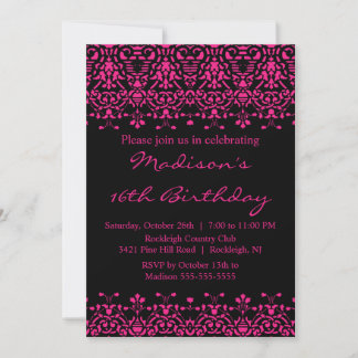 Fuchsia Damask 16 . Geburtstag Geburtstag Einladun Einladung