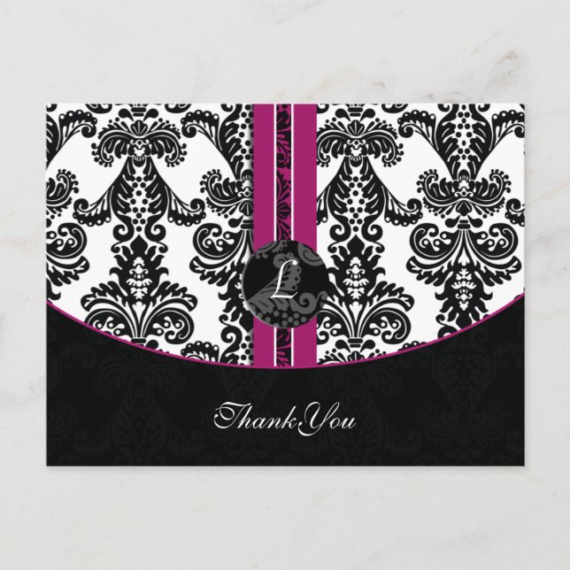 Fuchsia Damask DankeYouCards Postkarte (Vorderseite)