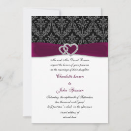 Fuchsia Damask IMITATE Band Diamante Hochzeit Einladung