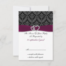 Fuchsia Damask IMITATE Band Diamante Hochzeit RSVP Karte