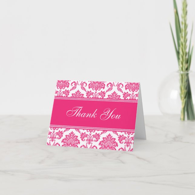 Fuchsia Damask Vielen Dank Karten (Vorderseite)