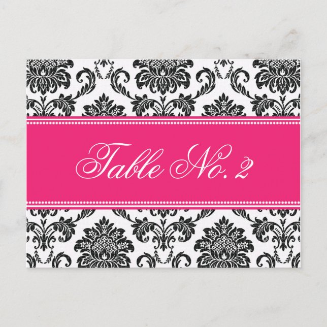 Fuchsia Damask Wedding Tischnummer (Vorderseite)