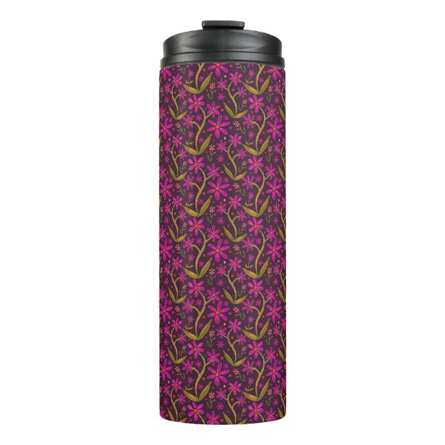 Fuchsia | Dancing Daisies Watercolor Tumbler Thermosbecher (Vorderseite)