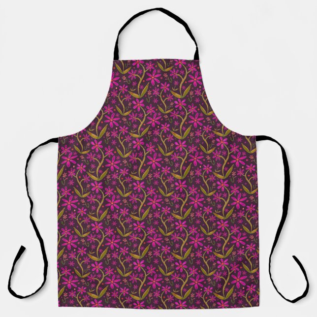 Fuchsia | Dancing Watercolor Daisies Apron Schürze (Vorderseite)