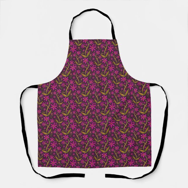 Fuchsia | Dancing Watercolor Daisies Apron Schürze (Vorderseite)