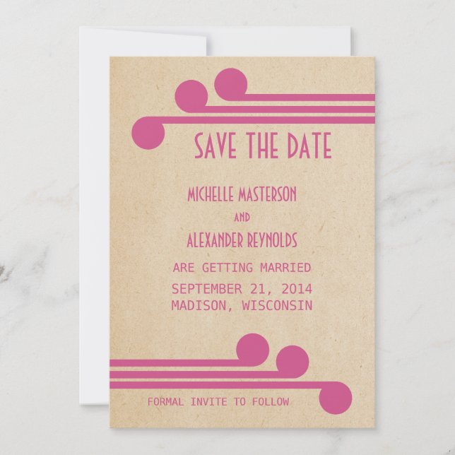 Fuchsia Deco Chic Save the Date Einladung (Vorderseite)