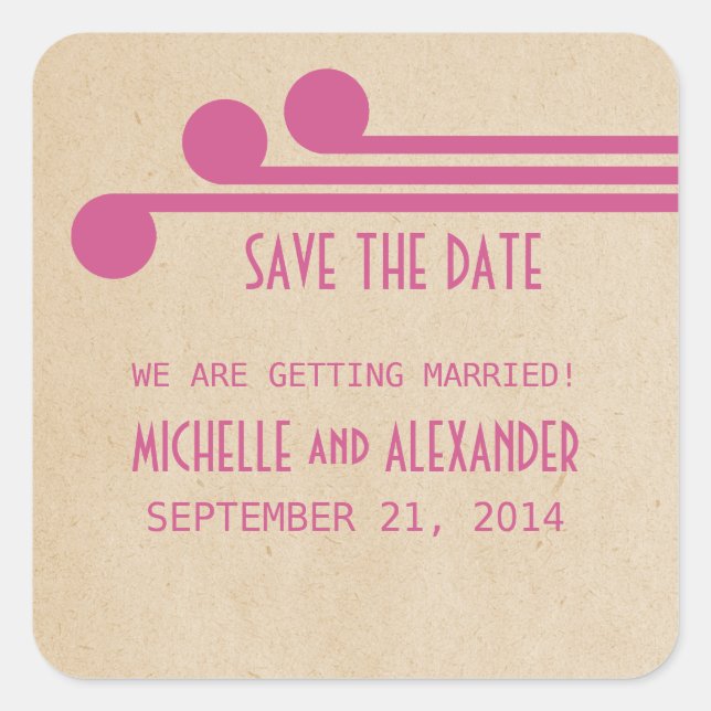 Fuchsia Deko Chic Save the Date Stickers (Vorderseite)