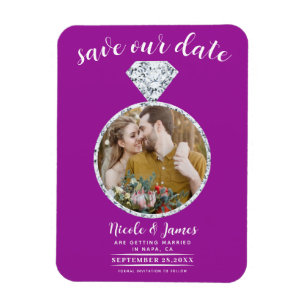 Fuchsia-Diamantring Bling Foto Save-the-Date Magnet