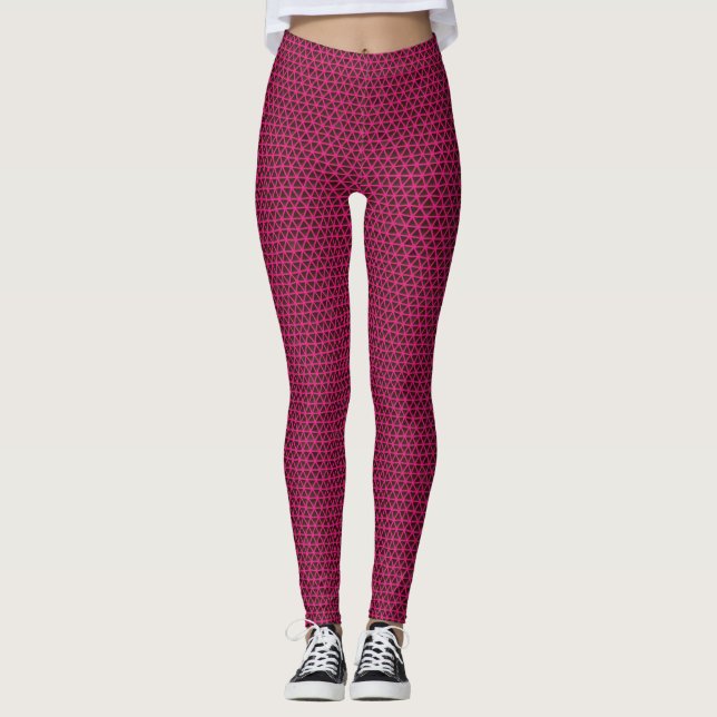 Fuchsia-Dreiecke auf schwarzen Leggings (Vorderseite)