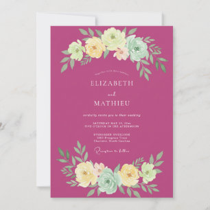 Fuchsia Elegante Botanische Sommerhochzeit Einladung