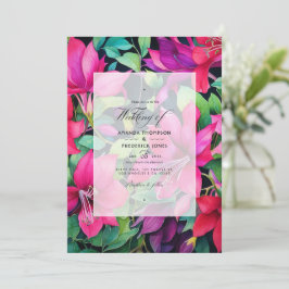 Fuchsia, Emerald Green und Black Floral Wedding Einladung