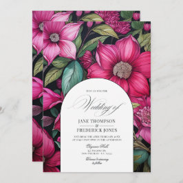 Fuchsia, Emerald Green und Black Floral Wedding Einladung