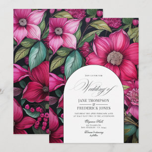 Fuchsia, Emerald Green und Black Floral Wedding Einladung