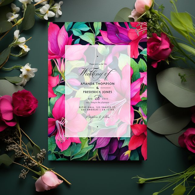 Fuchsia, Emerald Green und Black Floral Wedding Einladung (Von Creator hochgeladen)