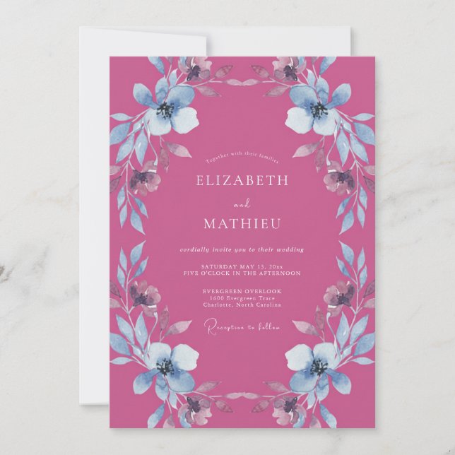 Fuchsia Ethereal Bloom Hochzeit Einladung (Vorderseite)