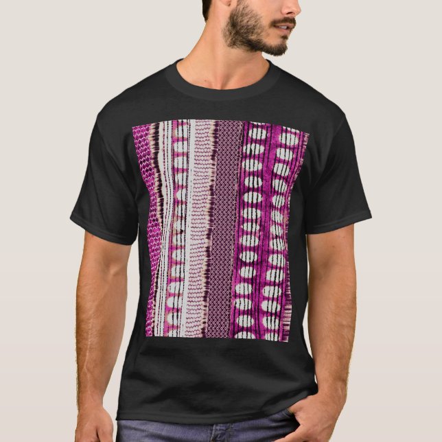 Fuchsia Ethnic Border Abstrakt T-Shirt (Vorderseite)